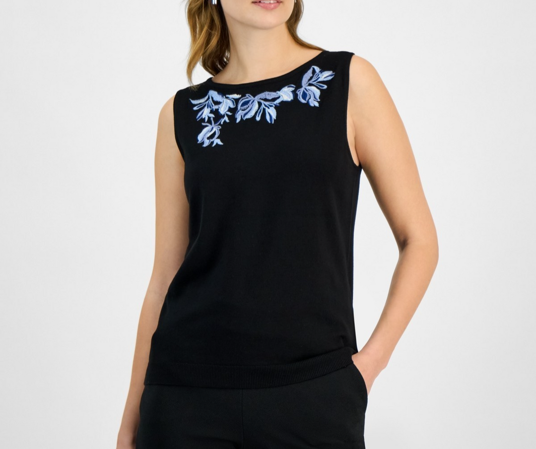 Kasper Women's Sleeveless Embroidered Boat-Neck Top MSRP $59