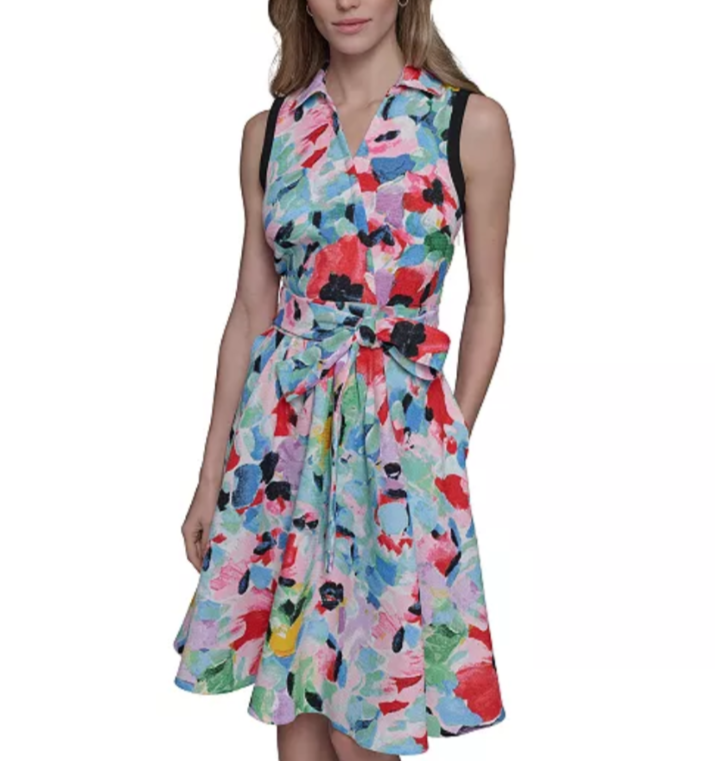 KARL LAGERFELD PARIS Belted Sleeveless Tweed Dress MSRP $158