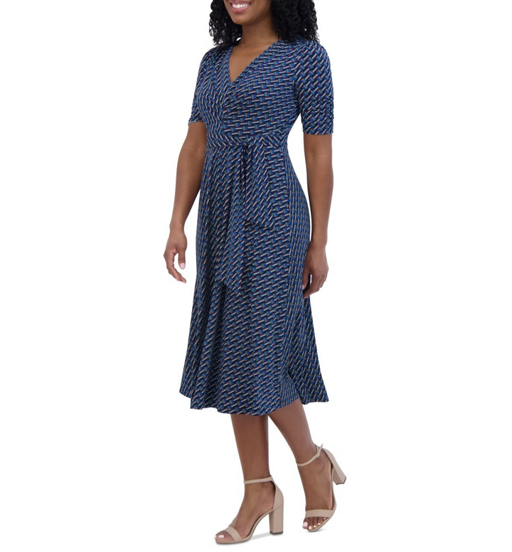 Jessica Howard Petite Pleated V-Neck Tie-Waist Dress MSRP $ 109