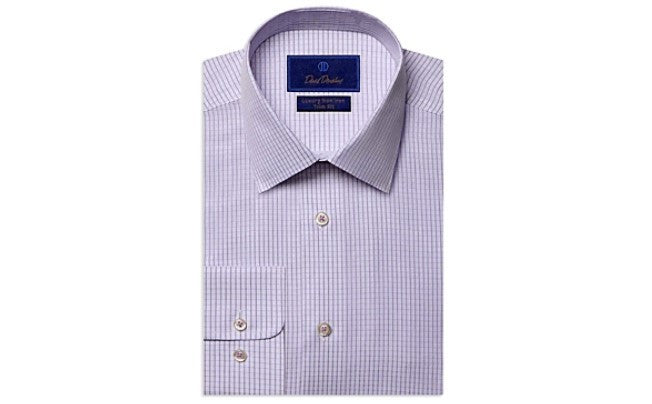 David Donahue Trim Fit Check Luxury Non-Iron Dress Shirt MSRP $155