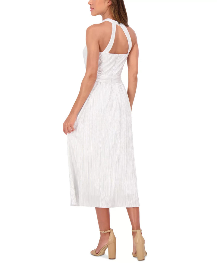 kensie Women's Metallic Pleated Keyhole-Cutout Maxi Dress MSRP $138
