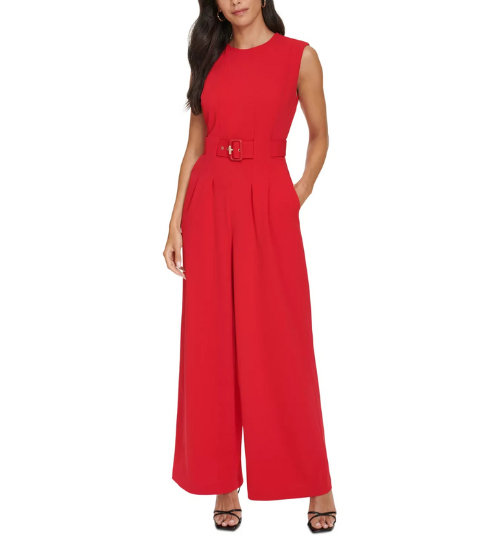 Calvin Klein Women's Belted Sleeveless Jumpsuit MSRP $149