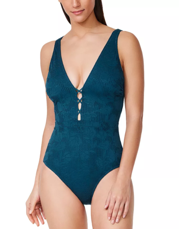 Profile by Gottex Deep V Neck Halter One Piece Swimsuit MSRP $160
