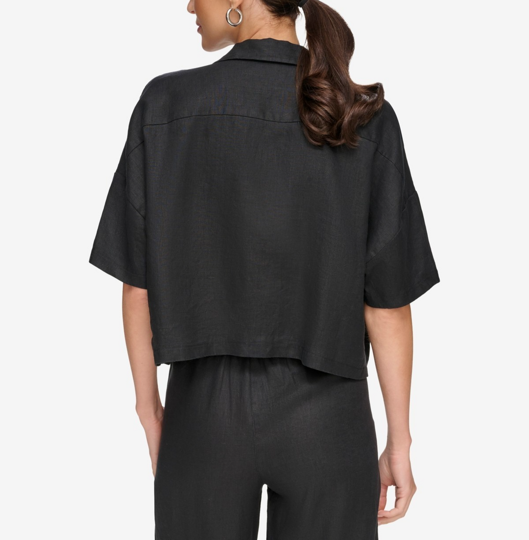 DKNY Women's Button-Front Dolman-Sleeve Linen Top MSRP $89