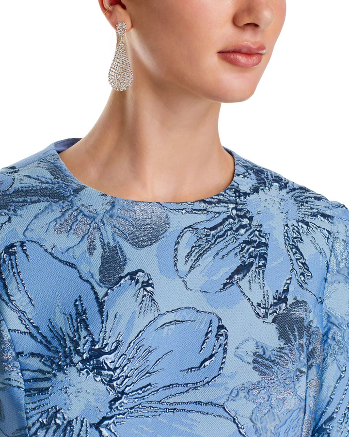 Teri Jon by Rickie Freeman Jacquard Metallic Floral Dress MSRP $670