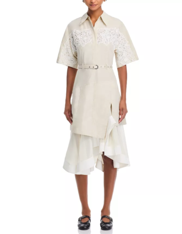 3.1 Phillip Lim Lace Trim Belted Shirt Dress MSRP $695