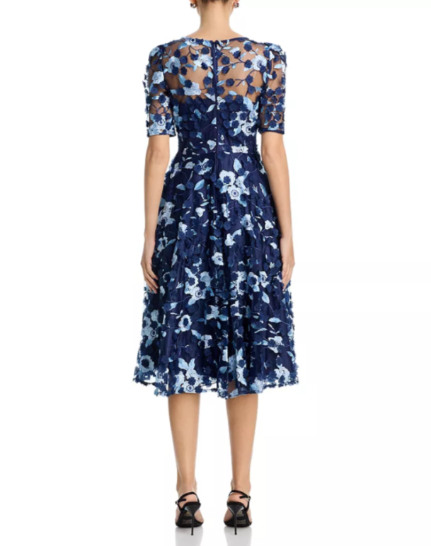 Eliza J Floral Elbow Sleeve Fit & Flare Dress MSRP $328