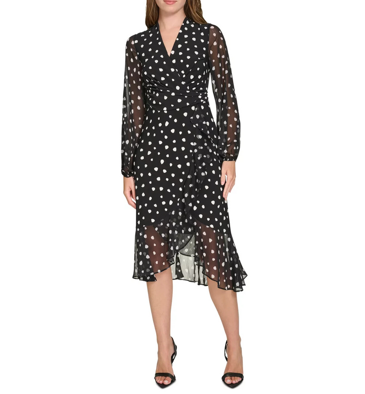 Tommy Hilfiger Women's Dot-Print Faux-Wrap Dress MSRP $149