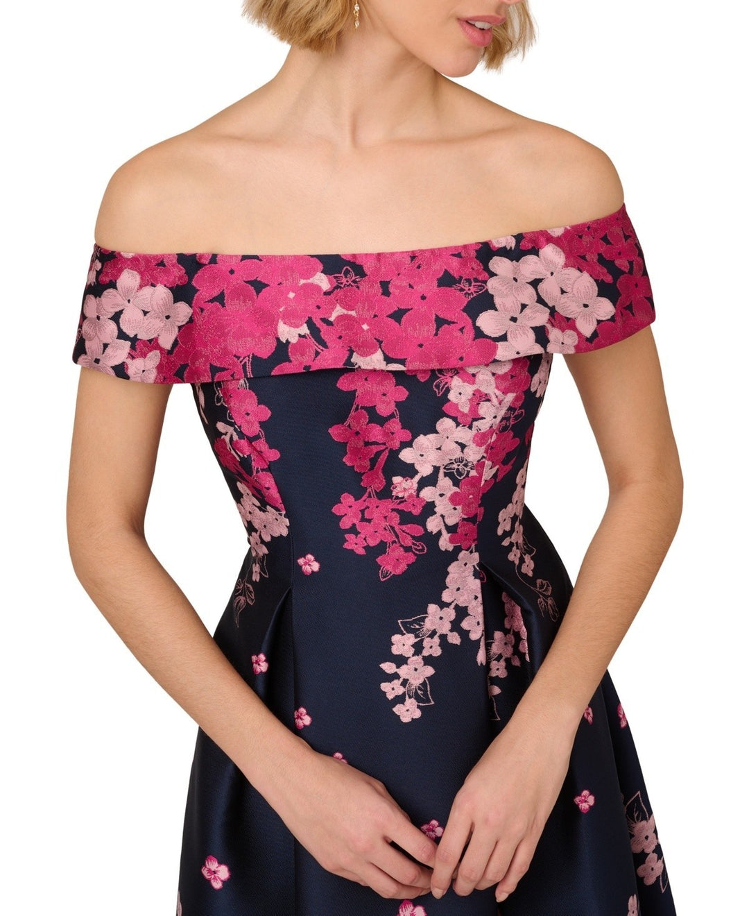 Adrianna Papell Women's Floral-Print Off-The-Shoulder Dress MSRP $249