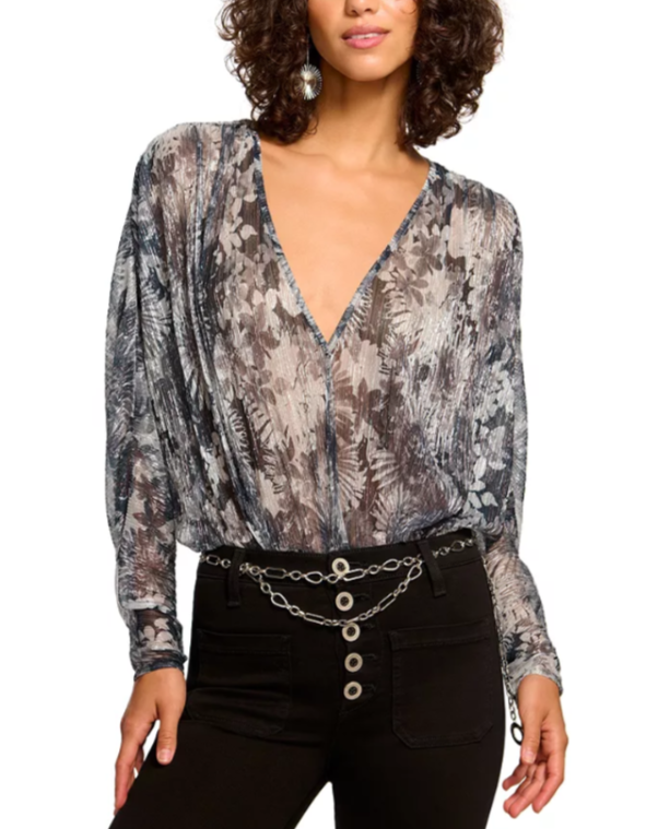 Ramy Brook Margot Printed Long Sleeve Bodysuit MSRP $295