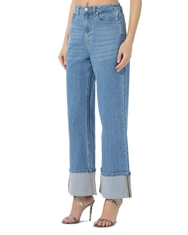 AFRM high rise wide leg cuff stretch jeans MSRP $108