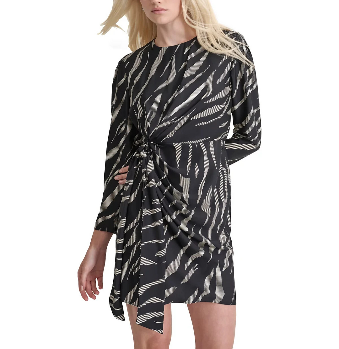 DKNY Round-Neck Long-Sleeve Side-Knot Dress MSRP $139
