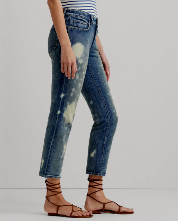 Lauren Ralph Lauren Bleach-Splattered Ankle Jeans MSRP $175