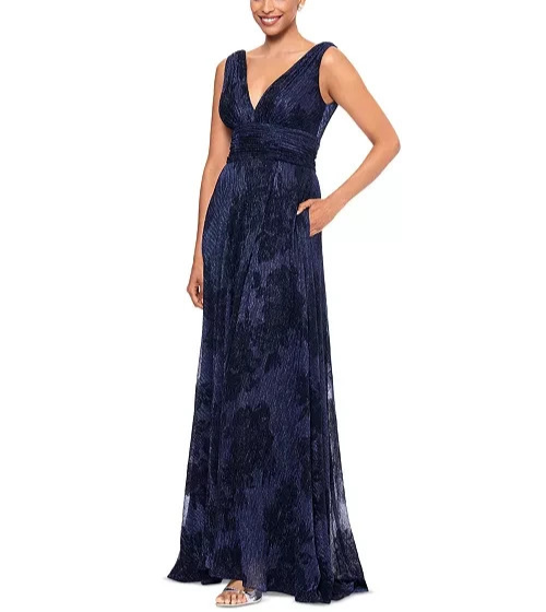 Betsy & Adam Metallic Crinkled Gown MSRP $310