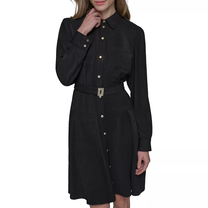 KARL LAGERFELD PARIS Women's Belted Button-Front Dress MSRP $148