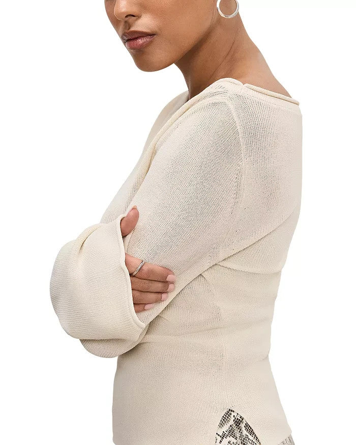 Good American Stretch Rib Knit Boatneck Top MSRP $129
