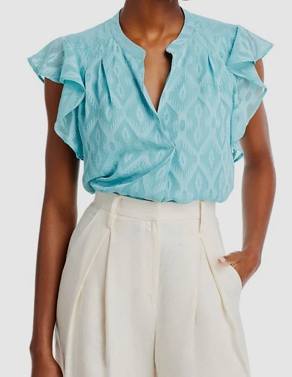 Tahari Printed Flutter Sleeve Blouse MSRP $78