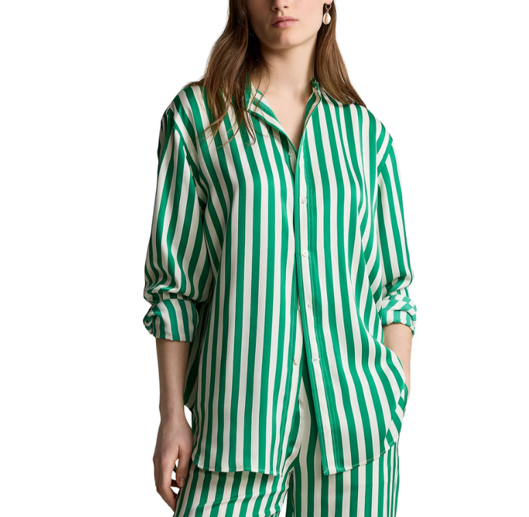 Polo Ralph Lauren Oversize Fit Striped Silk Shirt MSRP $348