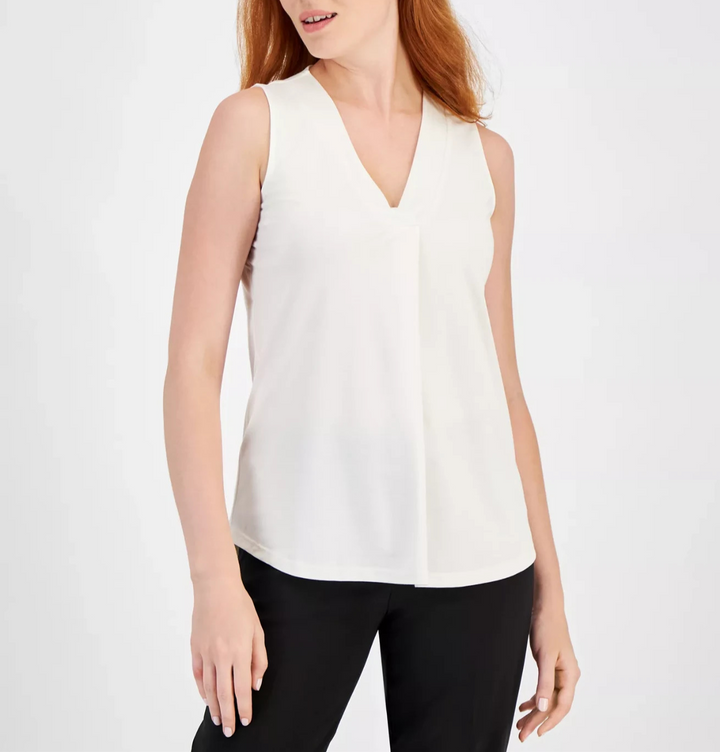 Anne Klein Sleeveless Pleat-Front V-Neck Top MSRP $49