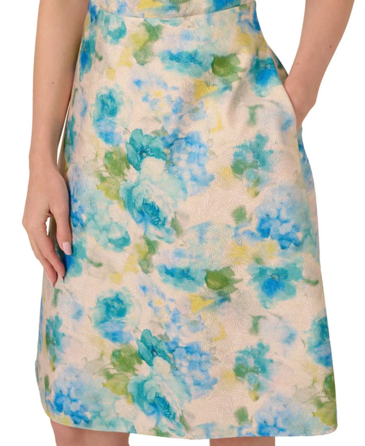 Adrianna Papell Women’s Jacquard Asymmetric-Neck Dress MSRP $199