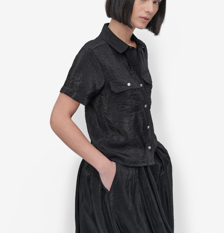 DKNY Women's Short-Sleeve Button-Front Tech Shirt MSRP $89