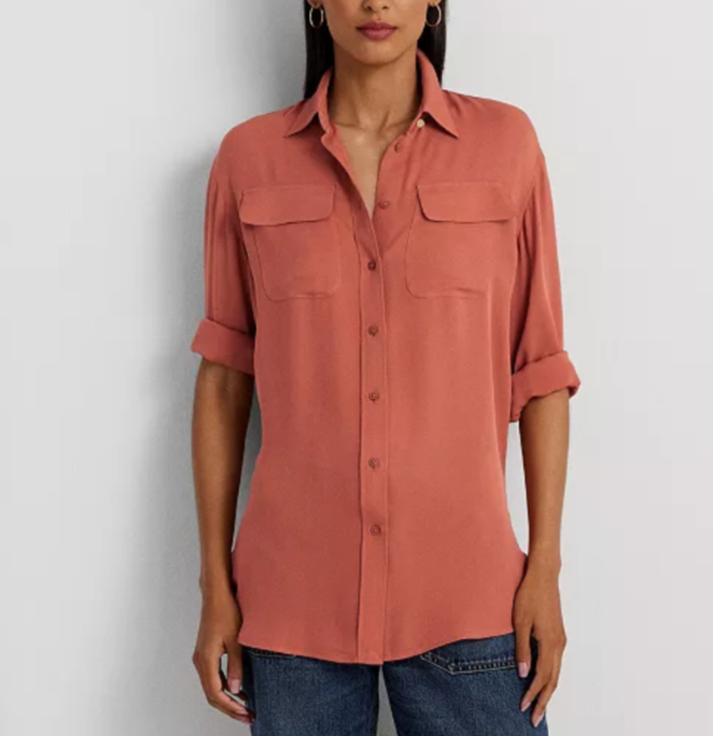 Lauren Ralph Lauren Crepe de Chine Shirt MSRP $245