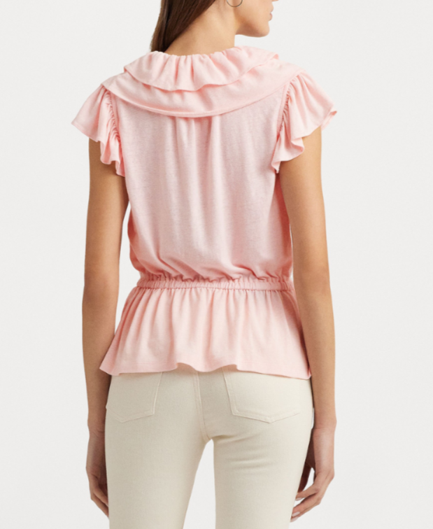 Lauren Ralph Lauren Ruffled Flutter-Sleeve Peplum Top MSRP $125