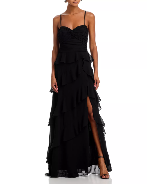 AQUA Chiffon Tiered Ruffled Dress MSRP $298