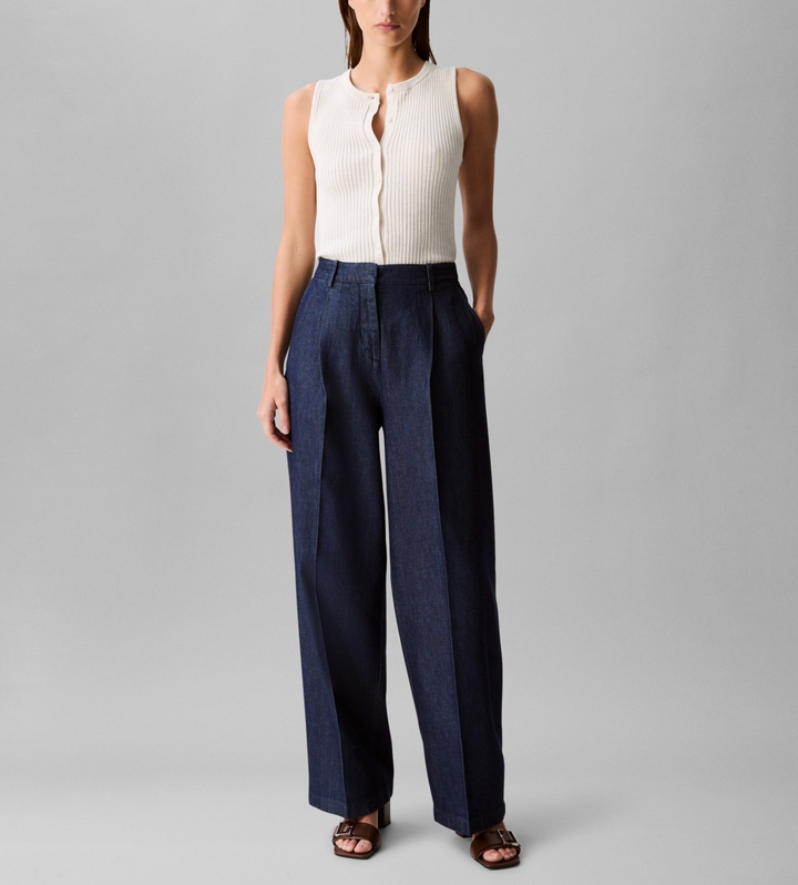 Calvin Klein Relaxed Denim Wide-Leg Trousers MSRP $119