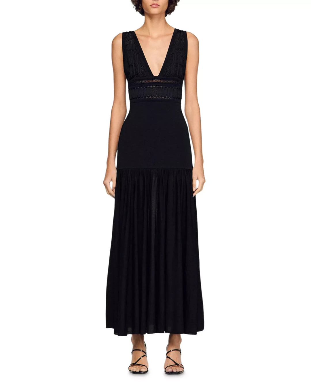 Sandro Ruffled Knit Maxi Dress MSRP $560