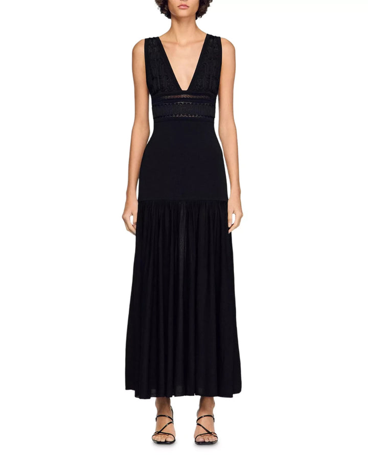 Sandro Ruffled Knit Maxi Dress MSRP $560
