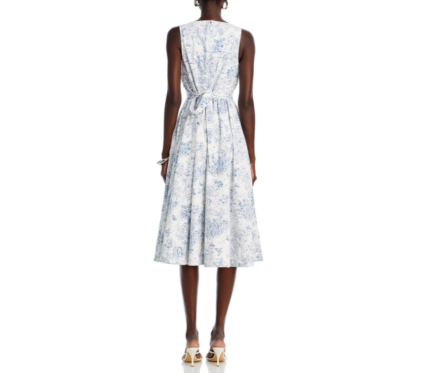 Cinq à Sept Garden Toile Notch Neck Midi Dress MSRP $495