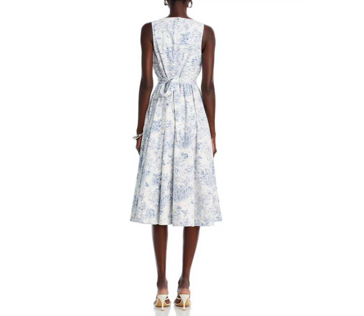 Cinq à Sept Garden Toile Notch Neck Midi Dress MSRP $495