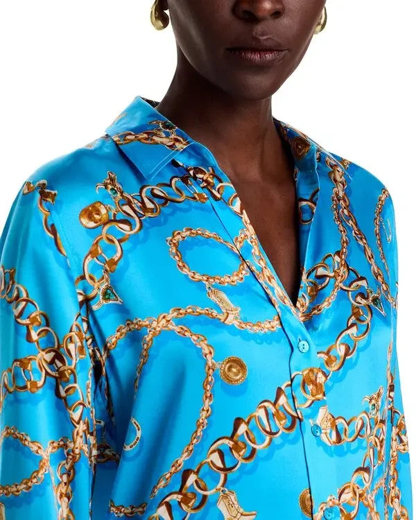 L'Agence Dani Silk Printed 3/4 Sleeve Blouse MSRP $380