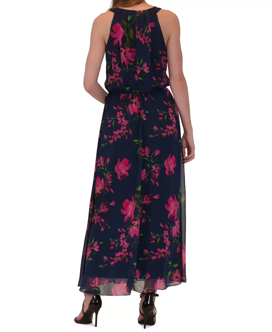 Robbie Bee Women's Halter Blouson Sleeveless Maxi Dress MSRP $79