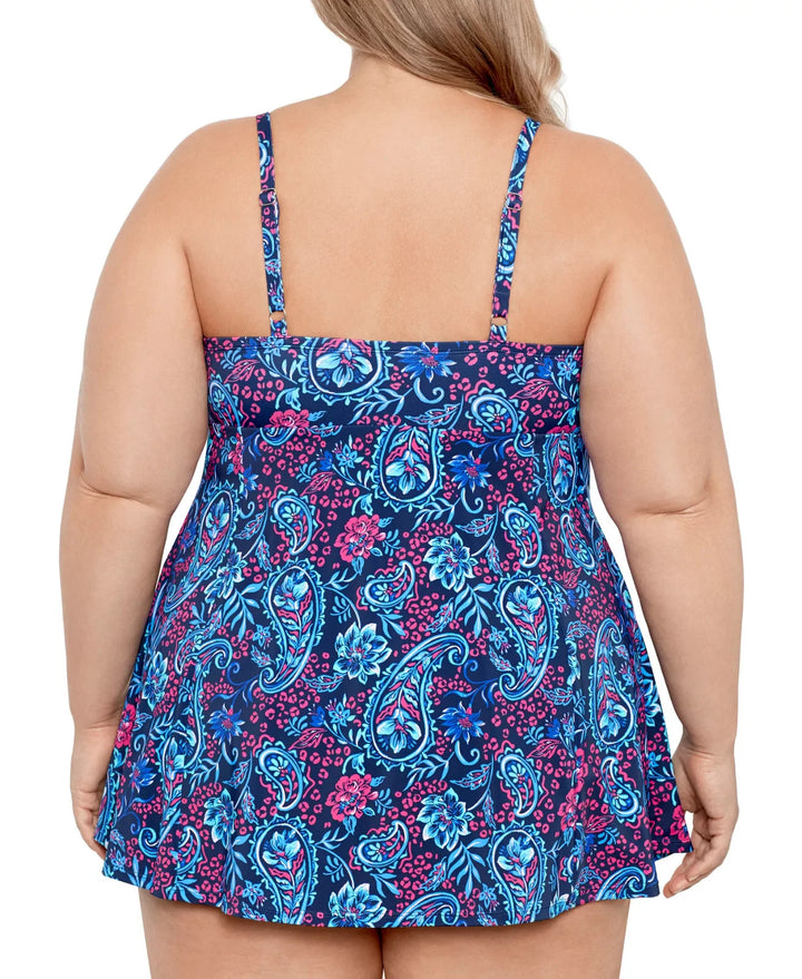 Swim Solutions Tummy Control Printed Tie-Waist Swim Dress MSRP $122