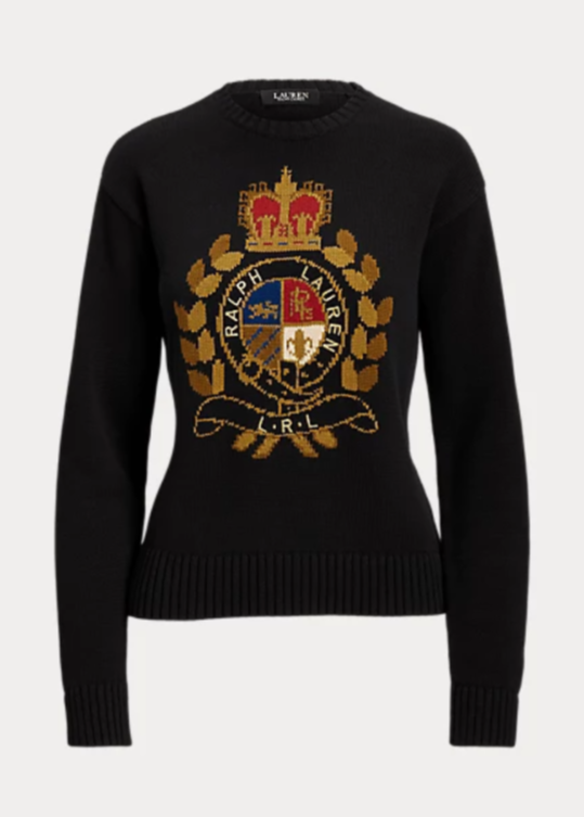 Lauren Ralph Lauren Intarsia-Knit Crest Cotton Sweater MSRP $195