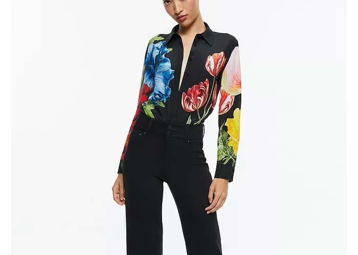 Alice and Olivia Willa Button Front Floral Silk Top MSRP $350 Size S