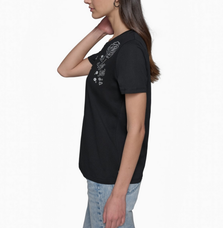 KARL LAGERFELD PARIS Embellished Graphic T-Shirt MSRP $59
