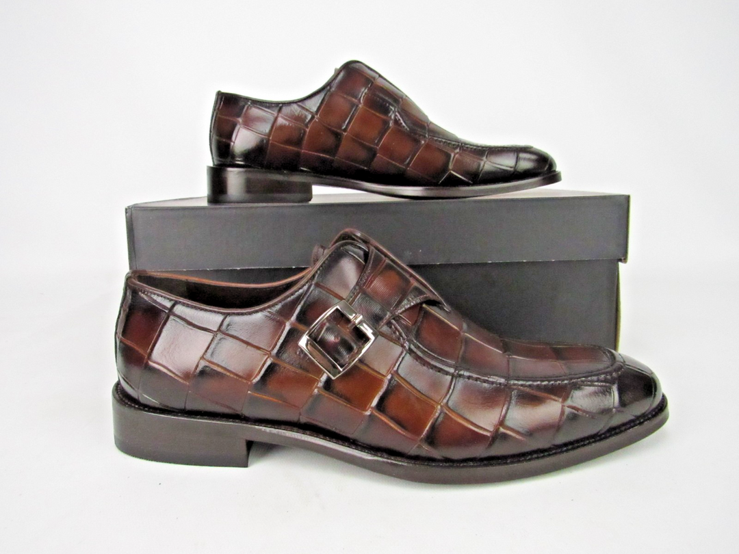 Men’s Croc Embossed Premium Leather Monk Strap Shoes – Handcrafted Size EU 41