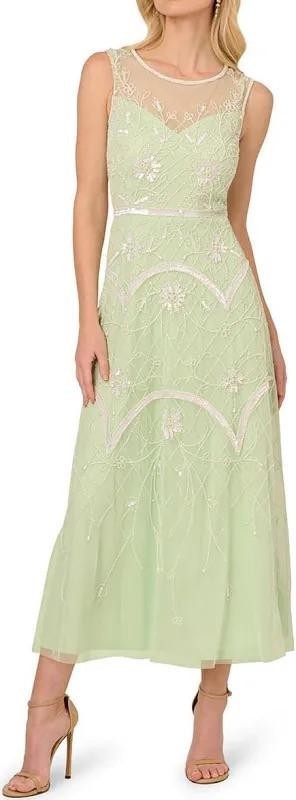 Adrianna Papell Beaded Cap-Sleeve Midi Dress MSRP $328