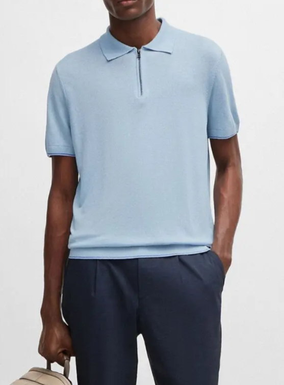 BOSS Trieste Tipped Quarter Zip Polo Shirt MSRP $198
