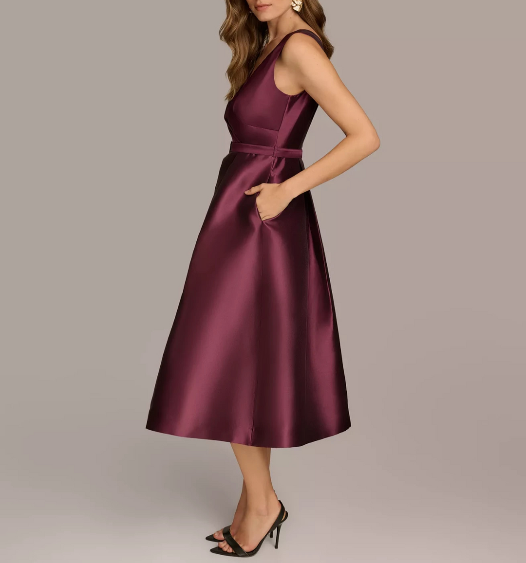 Donna Karan New York Belted Sleeveless Fit & Flare Midi Dres MSRP $299