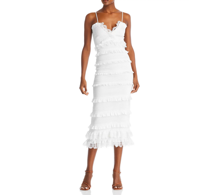 V. Chapman Narcisse Smocked Ruffle Trim Midi Dress 12B 2286-
