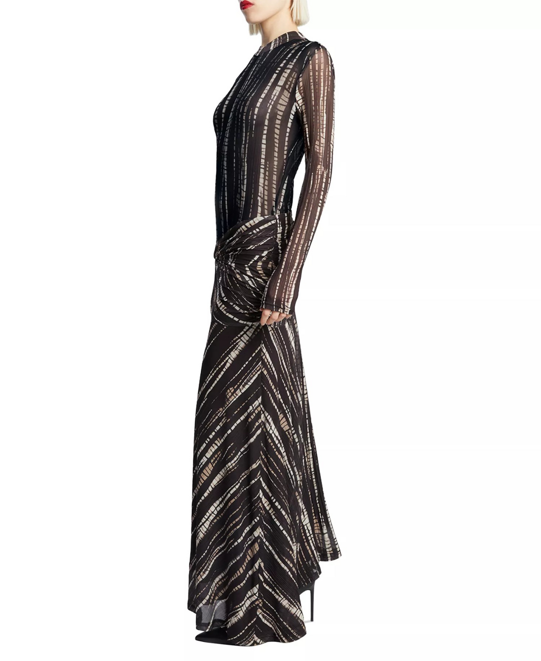 Bardot Women's Lea Printed Mesh Mock Neck Maxi Dress MSRP $159