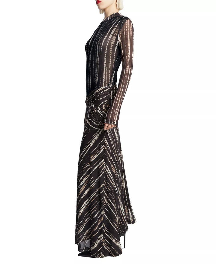 Bardot Women's Lea Printed Mesh Mock Neck Maxi Dress MSRP $159