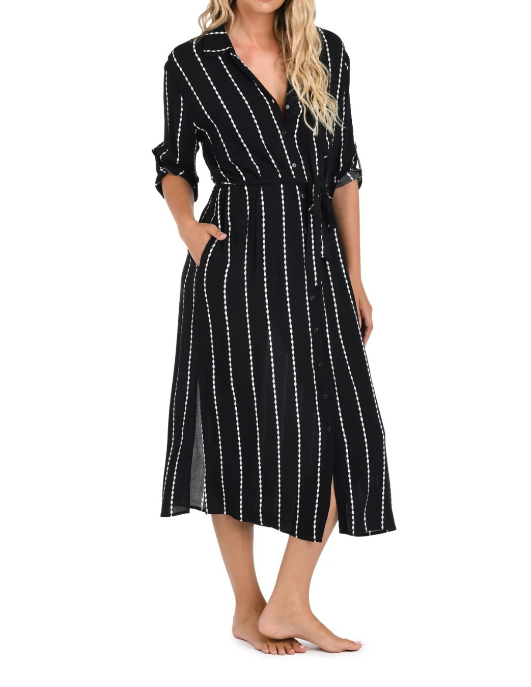 La Blanca City Lights Button-up Shirt Dress Cover-up MSRP $123