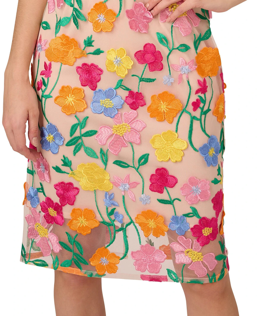 Adrianna Papell Floral-Embroidered Column Dress MSRP $179