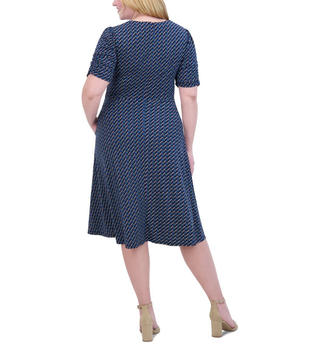 Jessica Howard Plus Size Pleated V-Neck Tie-Waist Dress MSRP $119