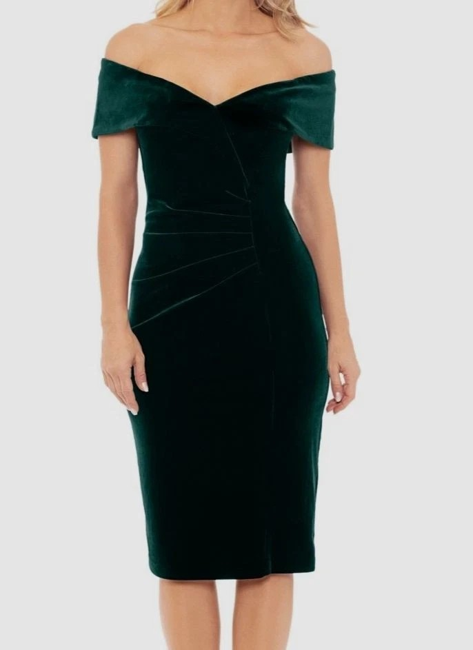 XSCAPE Women's Velvet Off-The-Shoulder Midi Dress MSRP $149